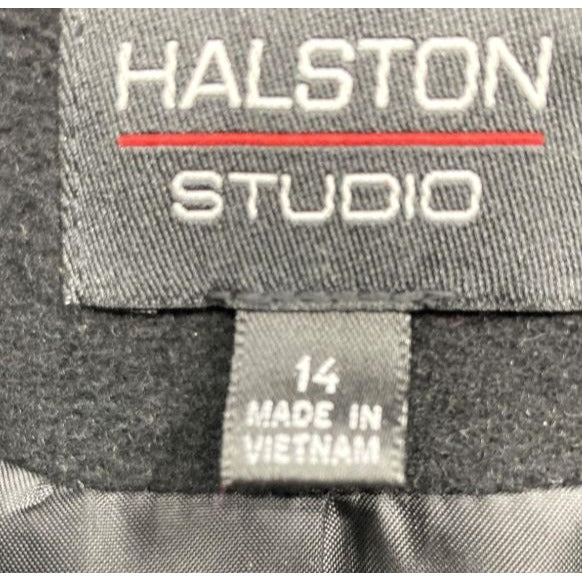 Halston Studio Women's Black Wool Blend Double-Breasted Coat Size 14