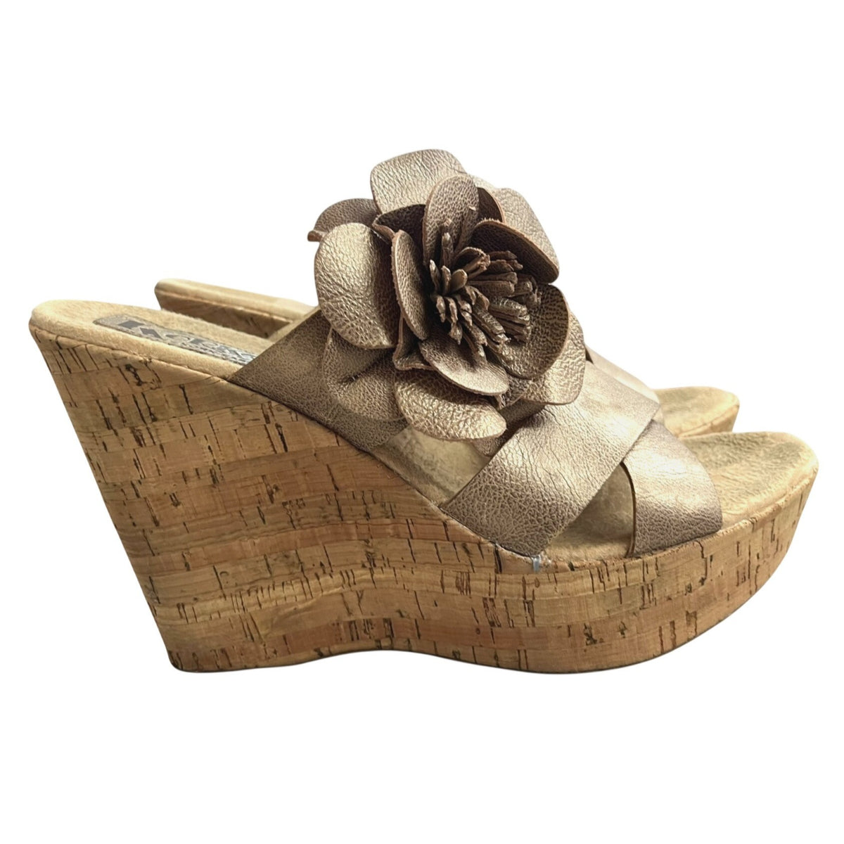 Korks by Kork-Ease Women's Leather Flower Wedge Sandals Size 10