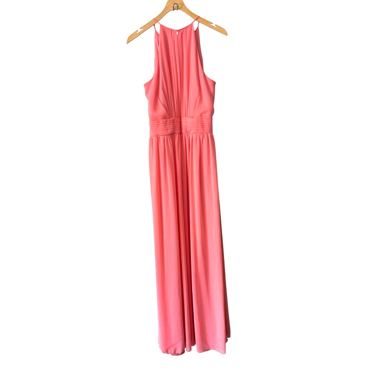 David's Bridal Coral Maxi Dress Sleeveless Halter Style With Ruched Waist Women’s 12