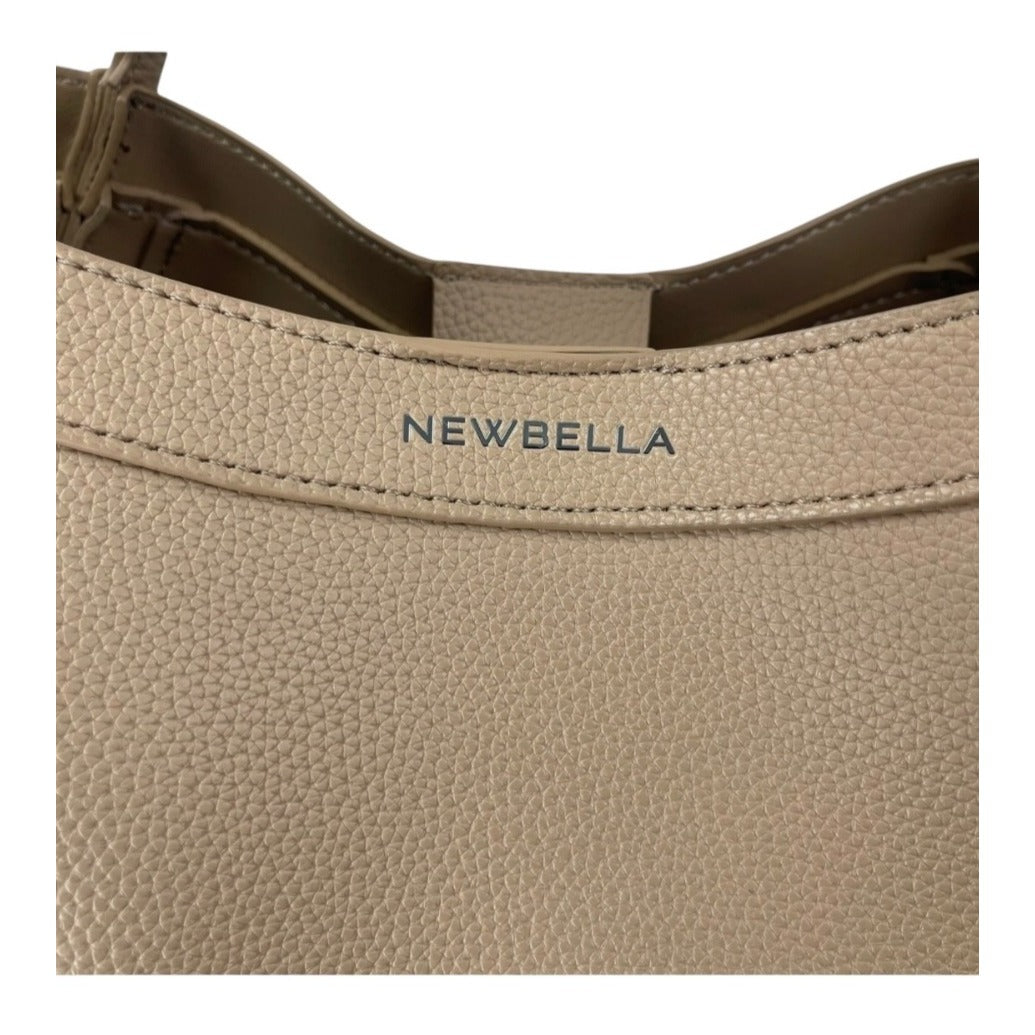 Newbella Kelly Light Beige Faux Leather Vegan Crossbody Handbag With Pebble Texture & Pouch