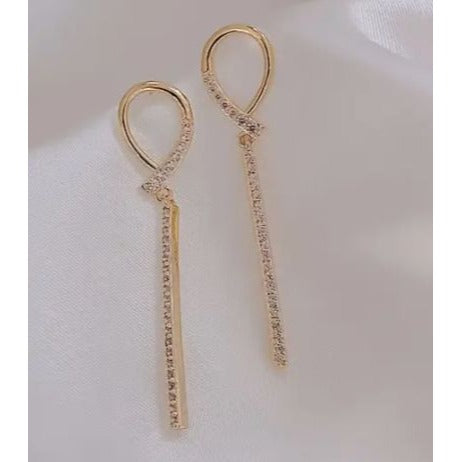 Gold Tone Long Drop Earrings With Rhinestone Detailing For Women
