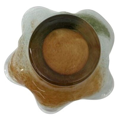 Handblown Glass Art Vase With Wavy Rim & Earth Tone Swirl Design