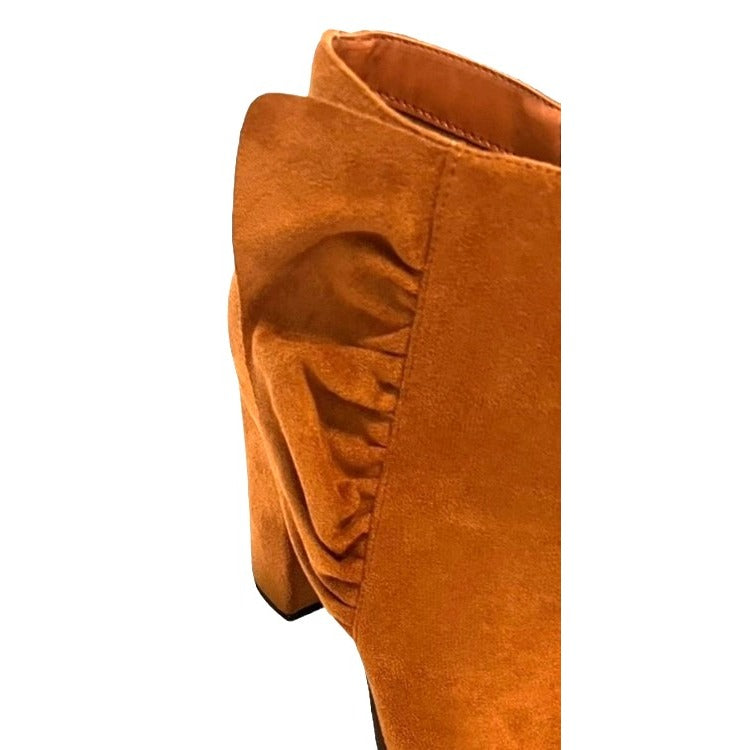 Ruffled Tan Suede Ankle Booties Size 9.5