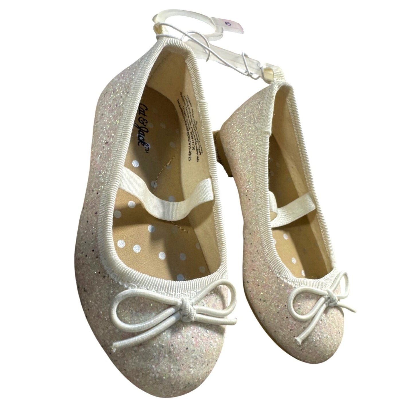 Girls Cat & Jack White Glitter Mary Jane Ballet Flats With Bow Size 6 NWT