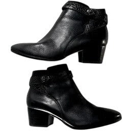 Coach Ankle Bootie Patricia Women's Black Leather Croc Embossed Strap Size 6.5