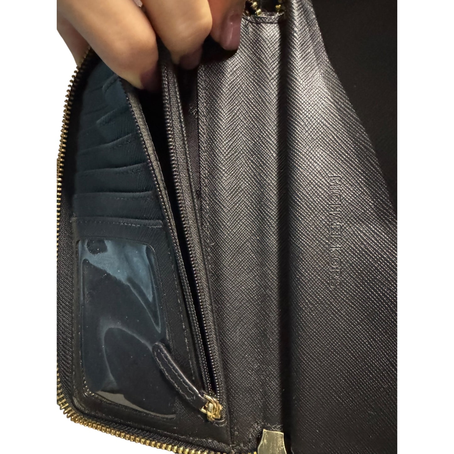 Michael Kors Black Saffiano Leather Zip-Around Wallet With Gold-Tone Hardware