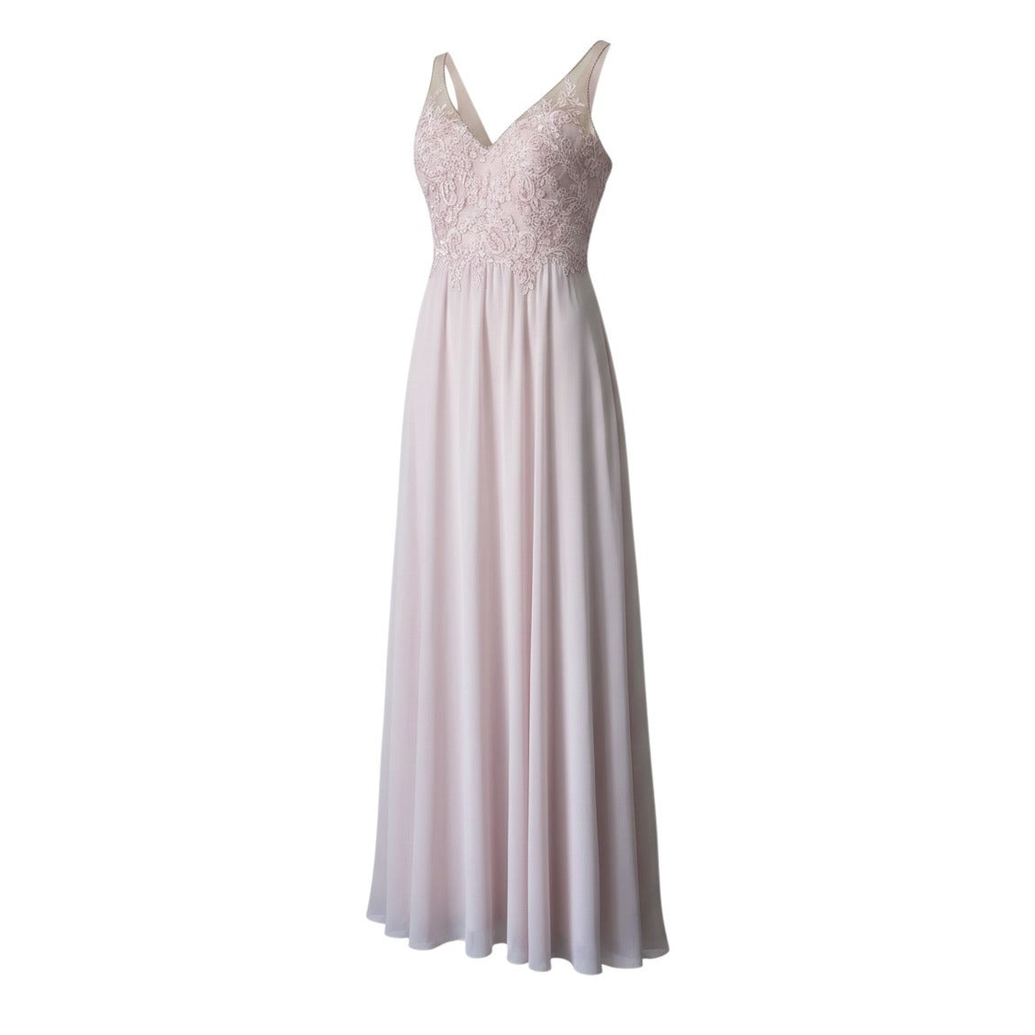 Azazie Blush Pink Lace & Chiffon Maxi Dress With Floral Embellished Bodice Size A0