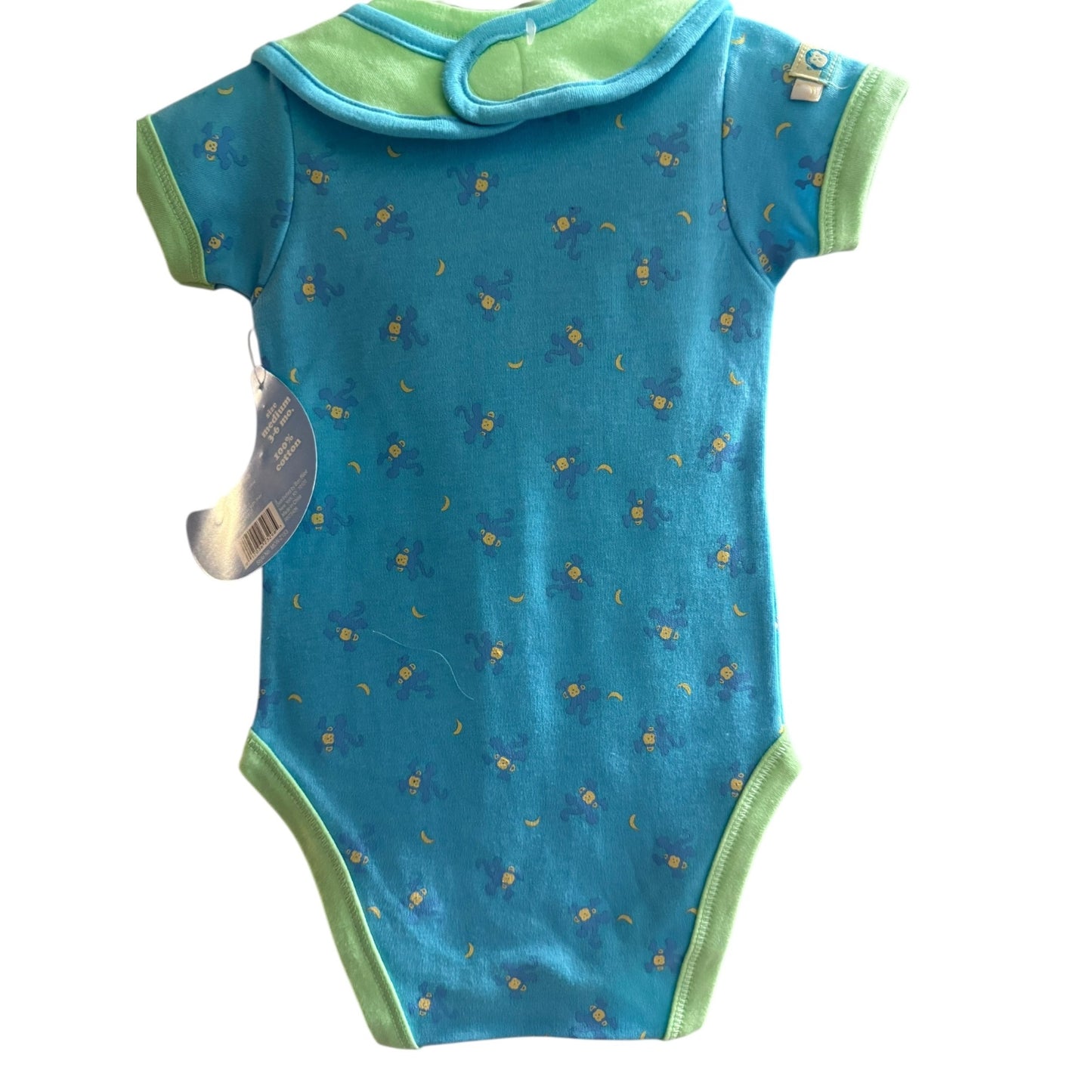 Bon Bébé 3-Piece Baby Outfit Set With Bib Bodysuit & Blanket - Monkey Design - Medium 3-6 Mos Blue/Green