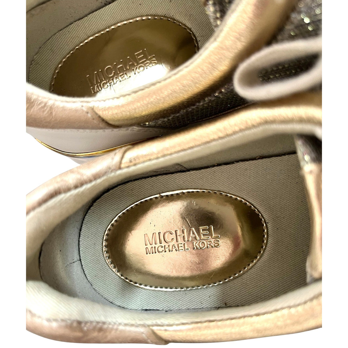 Michael Kors Allie Glitter Chain Mesh Leather Sneakers White/Gold 9M