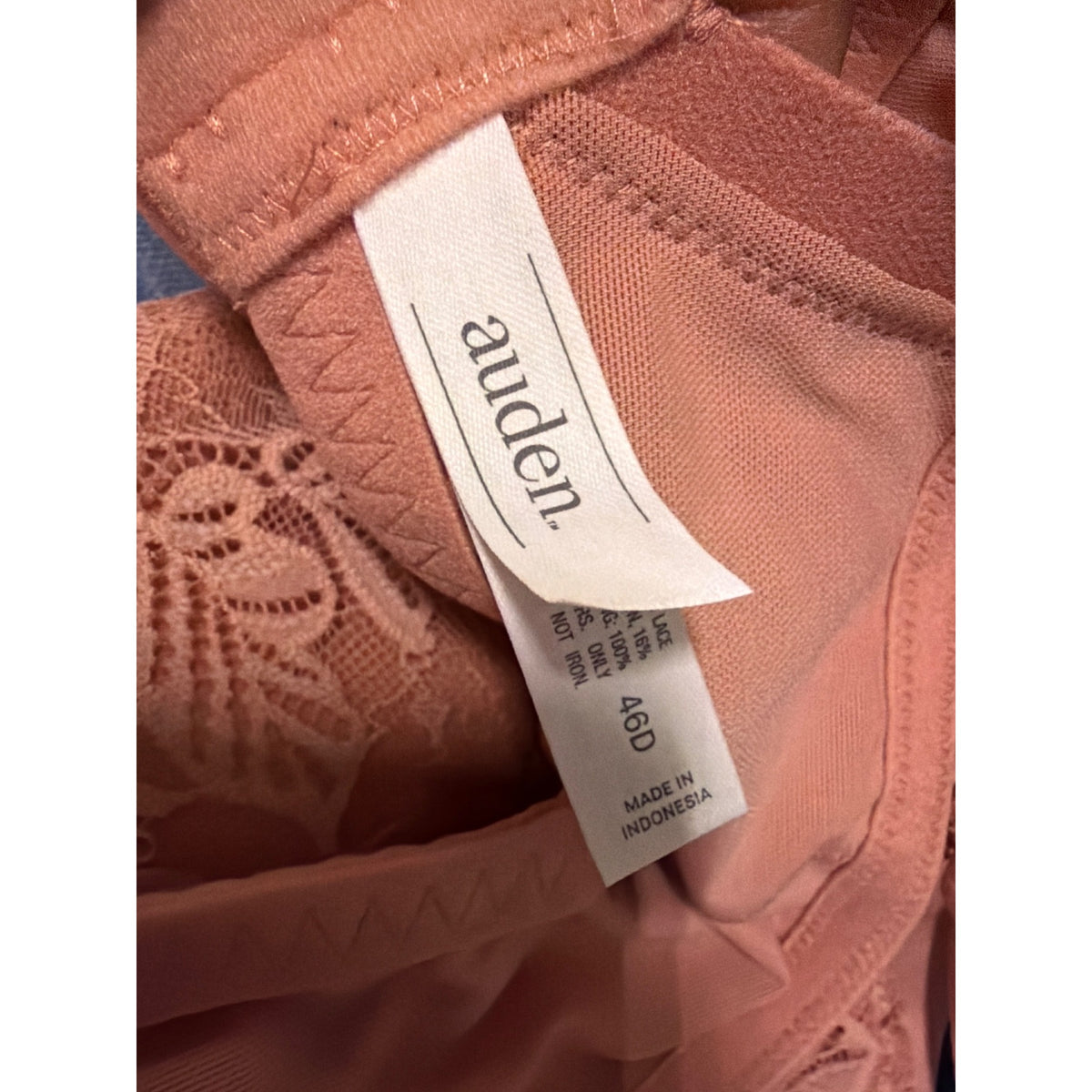 Auden Womens Lace Lightly Lined Underwire Bra Rose Pink Size 46D NWT