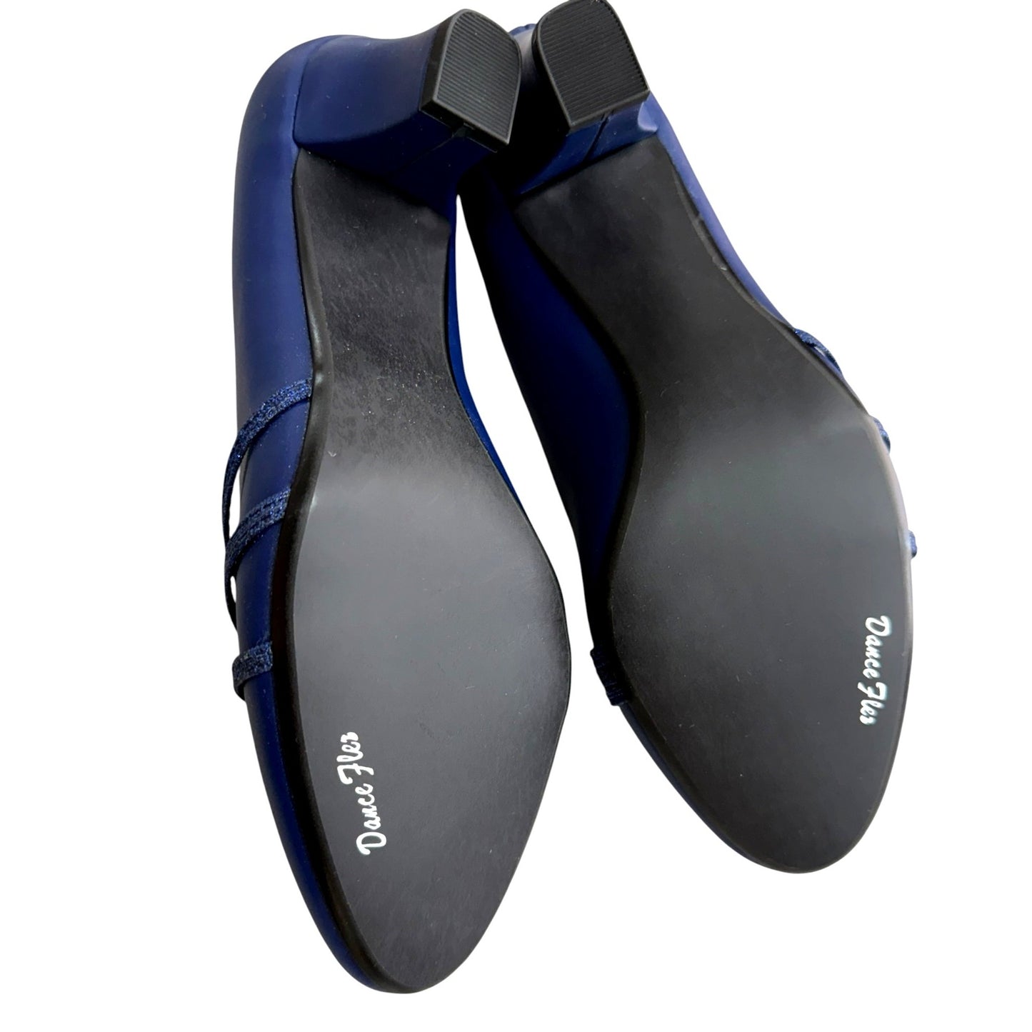 Easy Street Navy Blue Heels With Glitter Straps Size 7.5 Dance Flex Sole NWOB