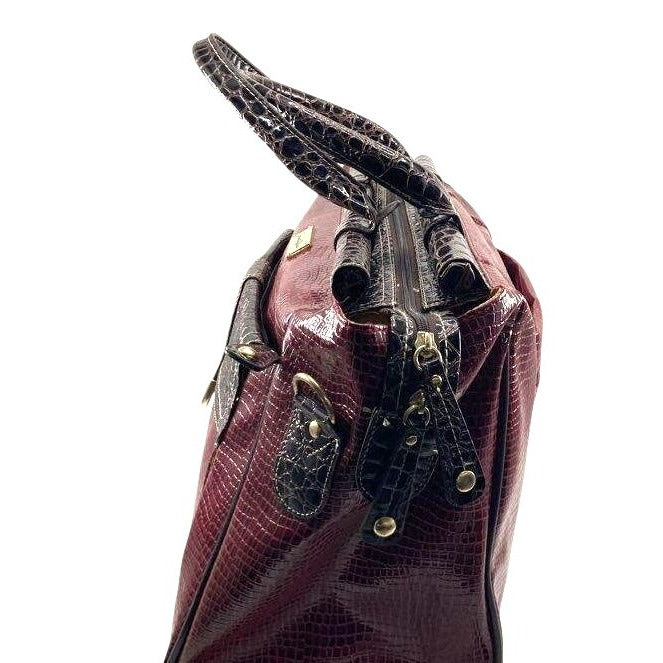 Samantha Brown Burgundy & Black Crocodile-Embossed Tote Handbag