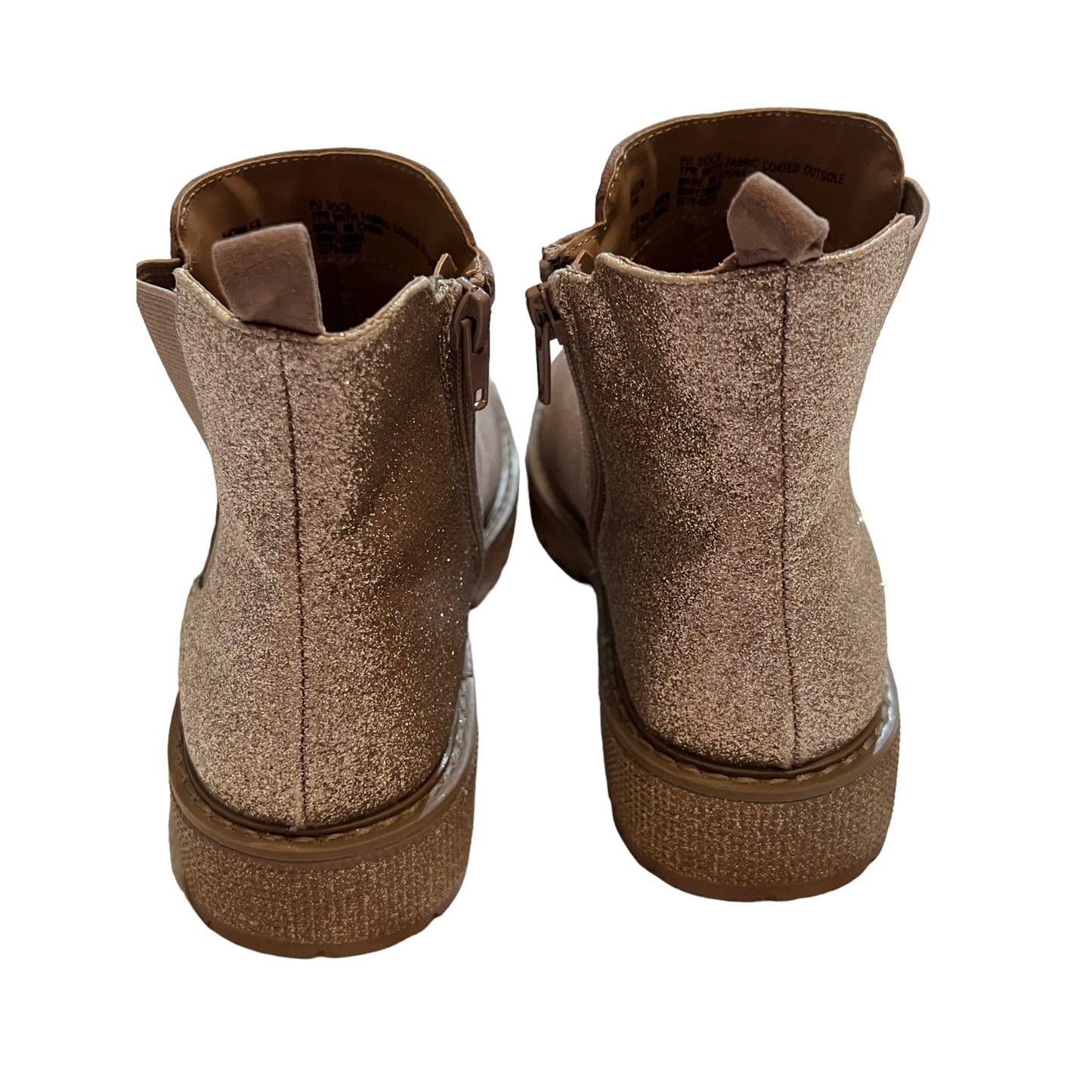 Steve Madden Tan Ankle Boots With Glitter Back Side Zipper & Elastic Panels Girl's SZ 3
