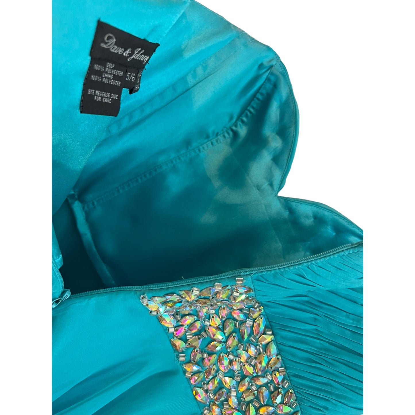 Teal Chiffon Party Dress With Beaded Waist & Spaghetti Straps By Dave & Johnny Size 5/6