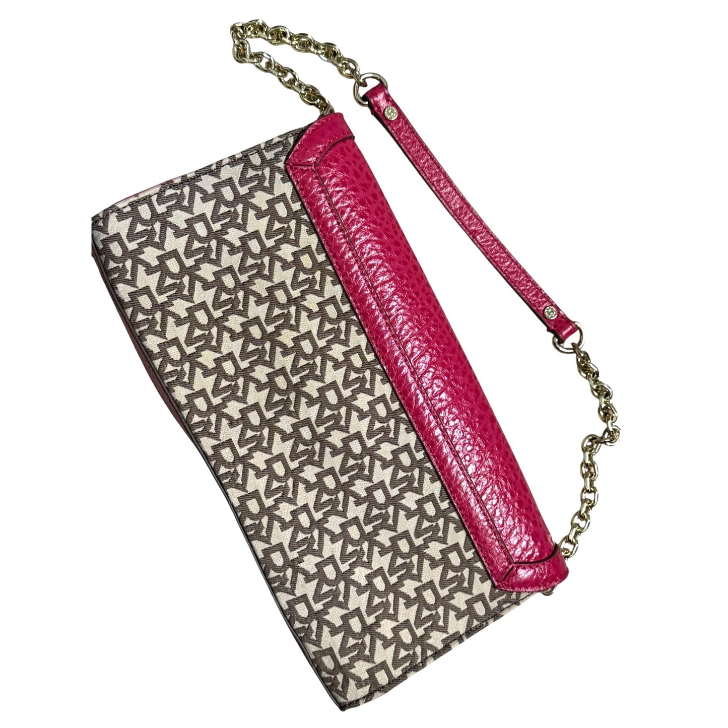 DKNY Pink Leather & Monogram Canvas Clutch Purse