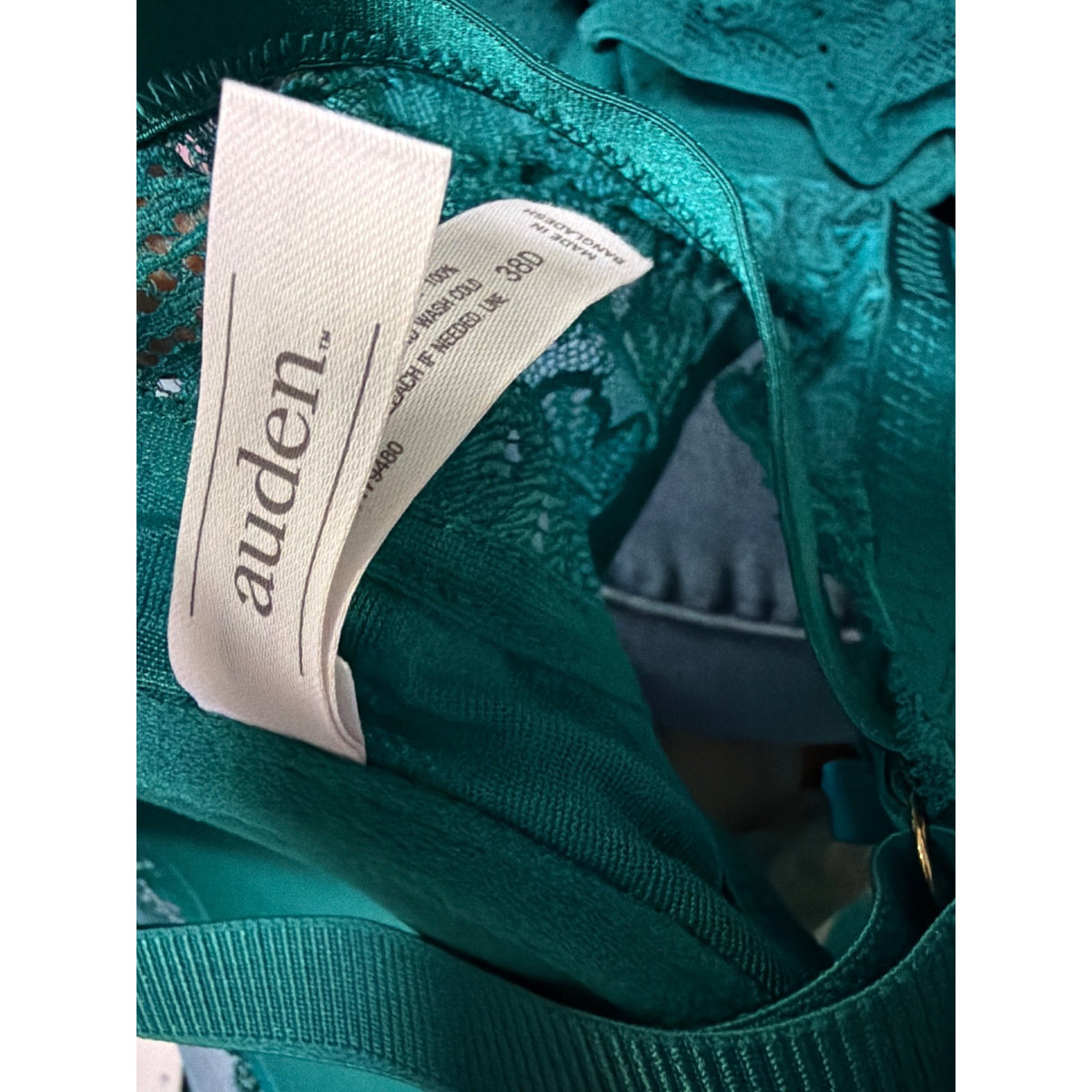 Auden 38D Aqua Lace Push-Up Bra With Racerback Teal Adjusting Straps NWT