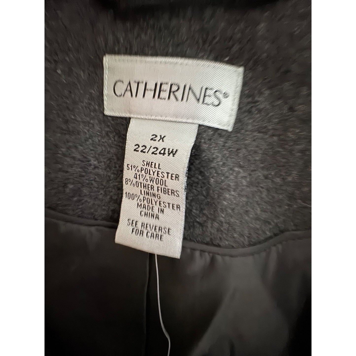 Catherines Womens Dark Gray Coat 2X Wool Blend With Tags