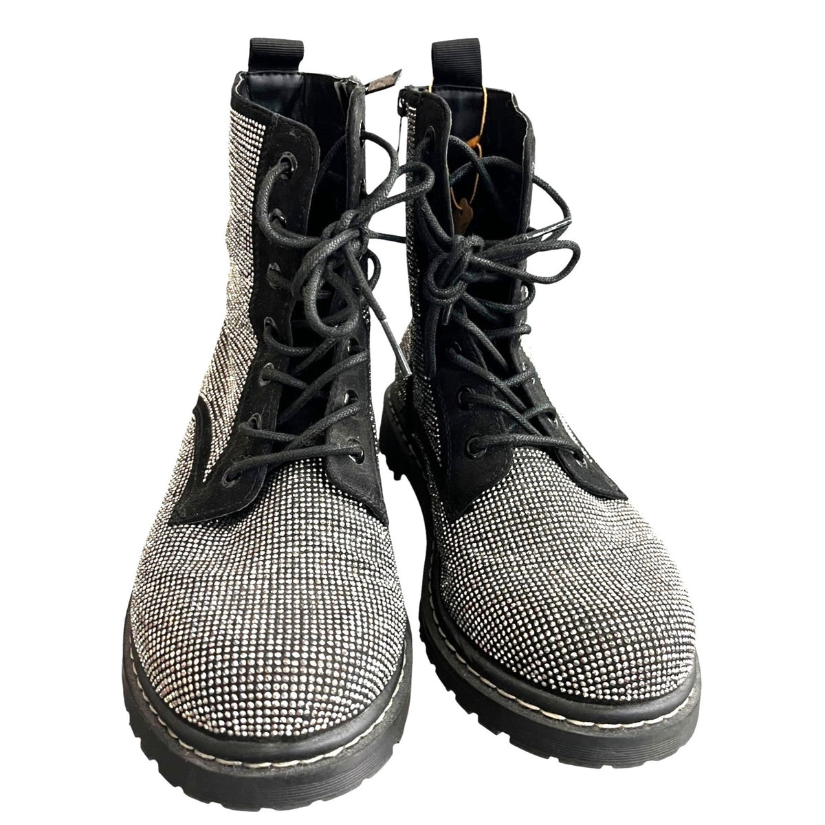 Torrid Betsey Johnson Black Rhinestone Combat Boots Size 9W