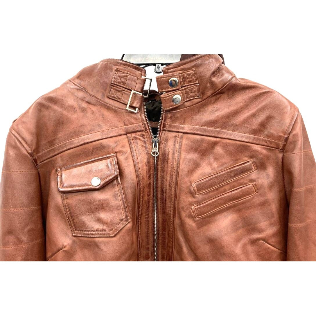 Brown Real Leather Bomber Jacket Size 3XL