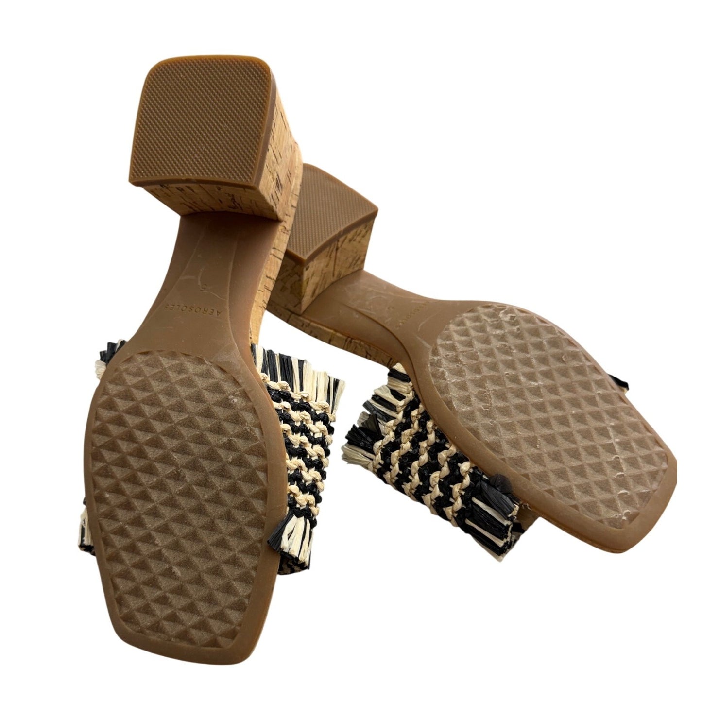 Aerosoles Raffia Braided Open-Toe Sandals With Cork Block Heel Size 5 NWOB
