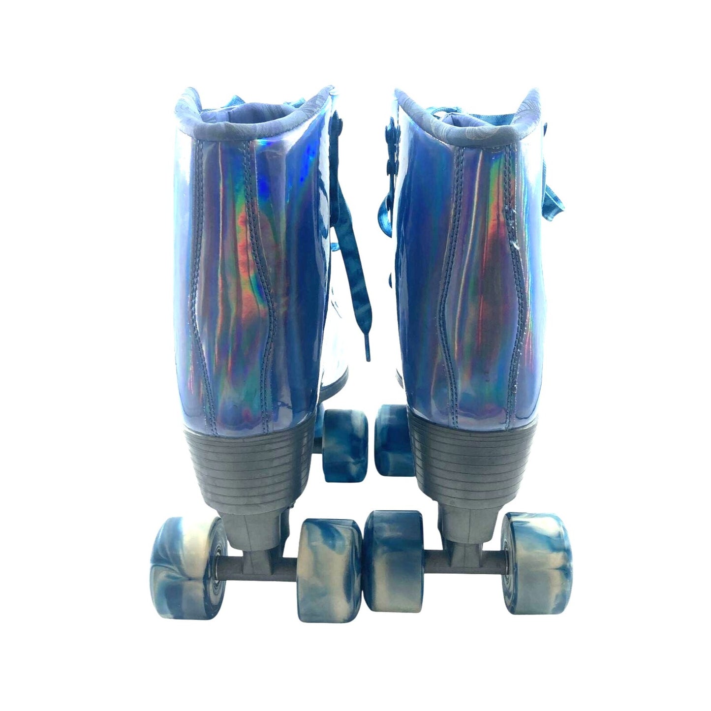 Holographic Blue High-Top Quad Roller Skates With Marbled Wheels - Size 8 - By JajaRolls