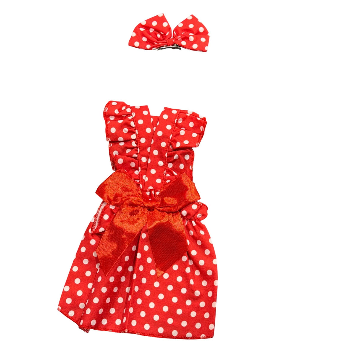 Red Polka Dot Small Dog Dress With Bow & Hair Clip NWOT