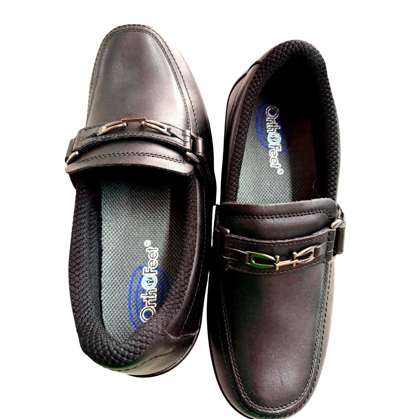 OrthoFeet Women's SZ 7WW Black Loafers Leather Upper Slip-On Shoes