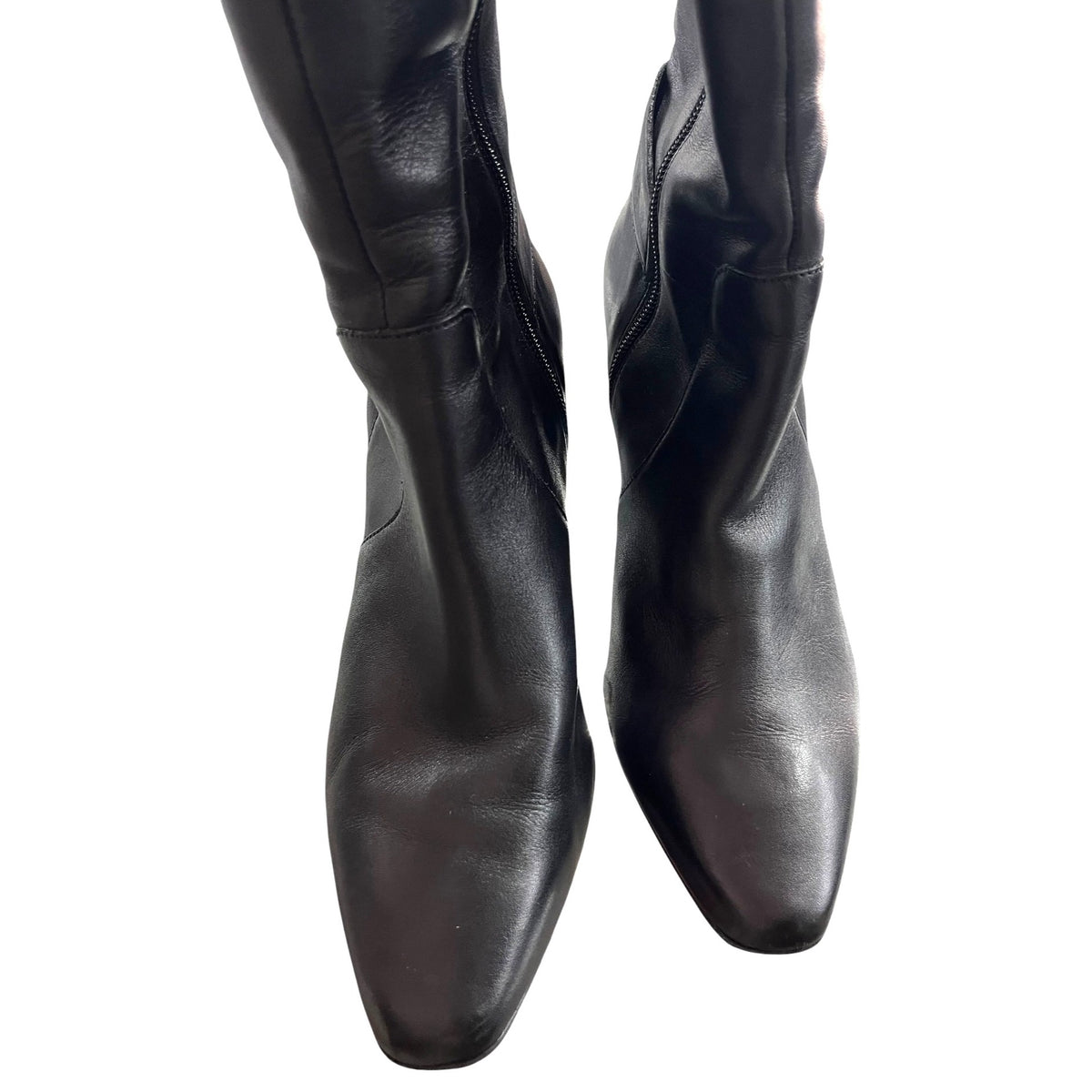 Antonio Melani Black Leather Knee-High Heeled Boots With Buckle Detail Size 9M