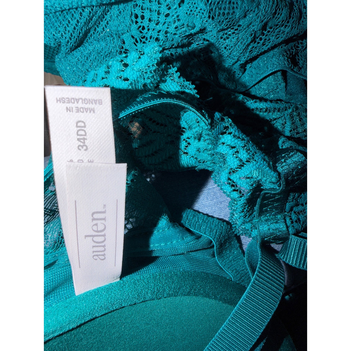Auden 34DD Aqua Lace Push-Up Bra With Racerback Teal Adjusting Straps NWT
