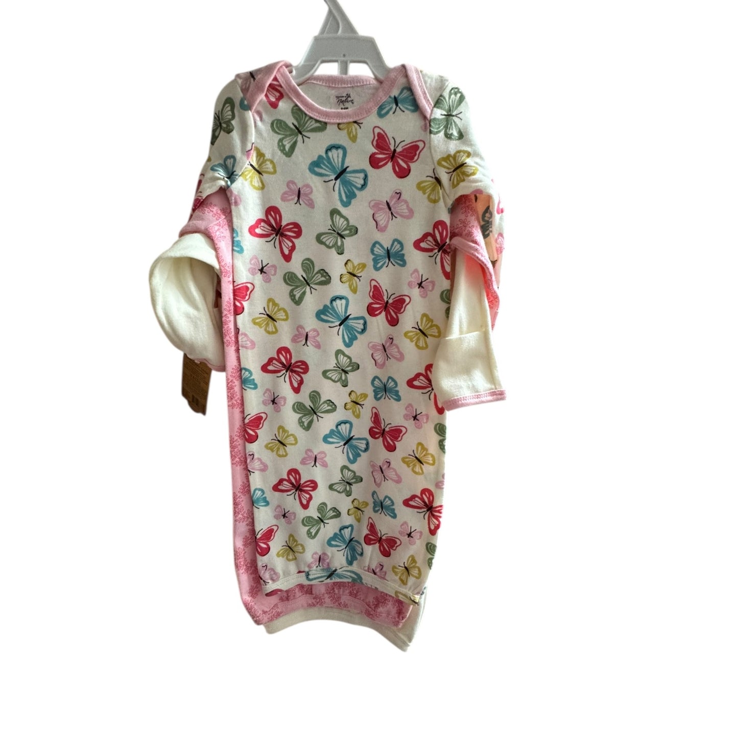 Touched By Nature Baby Girls Organic Cotton Gown Set 3-Pack Butterfly & Floral Print 0-6 Months