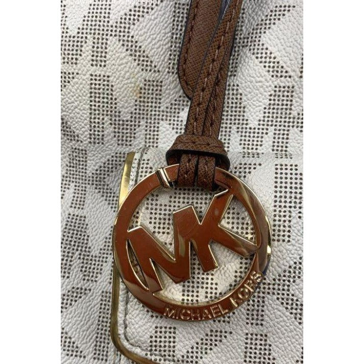 Michael Kors Vanilla & Brown MK Logo Print Leather Tote