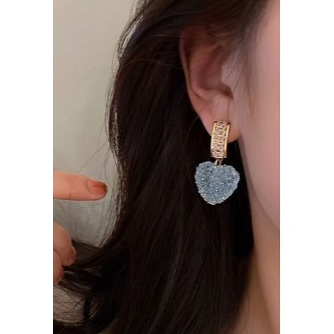 Heart-Shaped Rhinestone Earrings, UV Plated Alloy with 925 Sterling Silver Posts