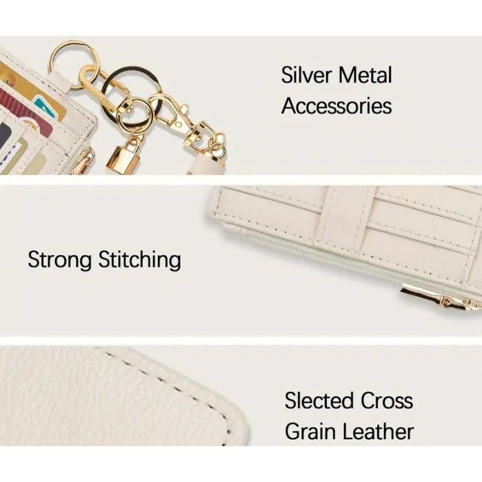 Grey RFID Blocking Leather Card Holder Wallet With Tassel & Keychain Wristlet NEW