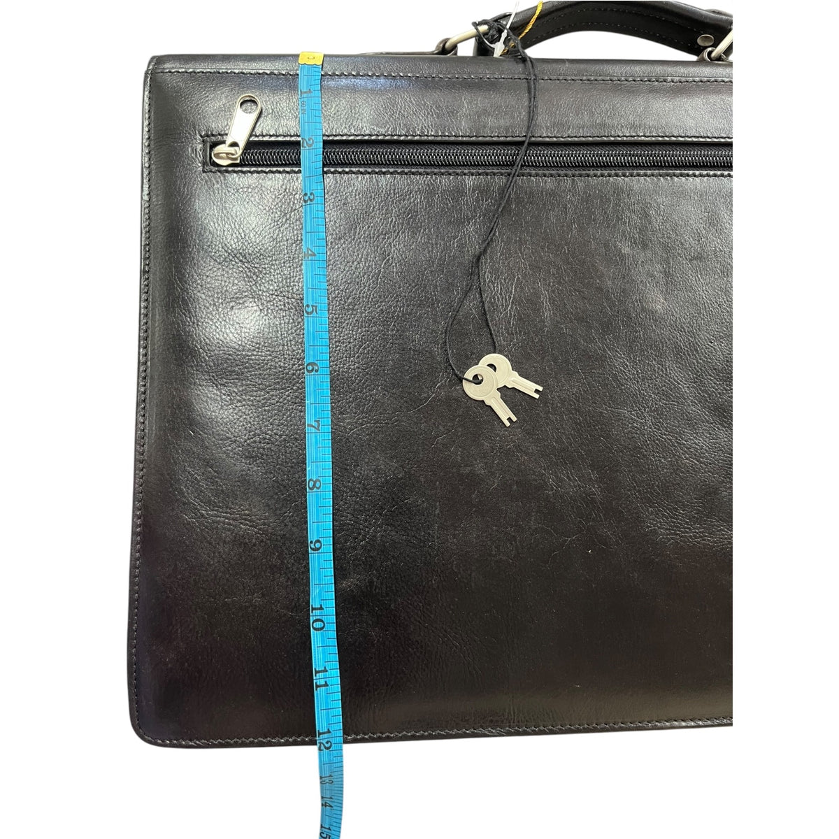 Emporio Armani Leather Briefcase With Dual Front Pockets And Key Lock Closure