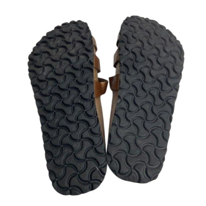 Birkis Brown Textured Leather Sandals With Adjustable Straps & Cork Footbed Womens L9 M7