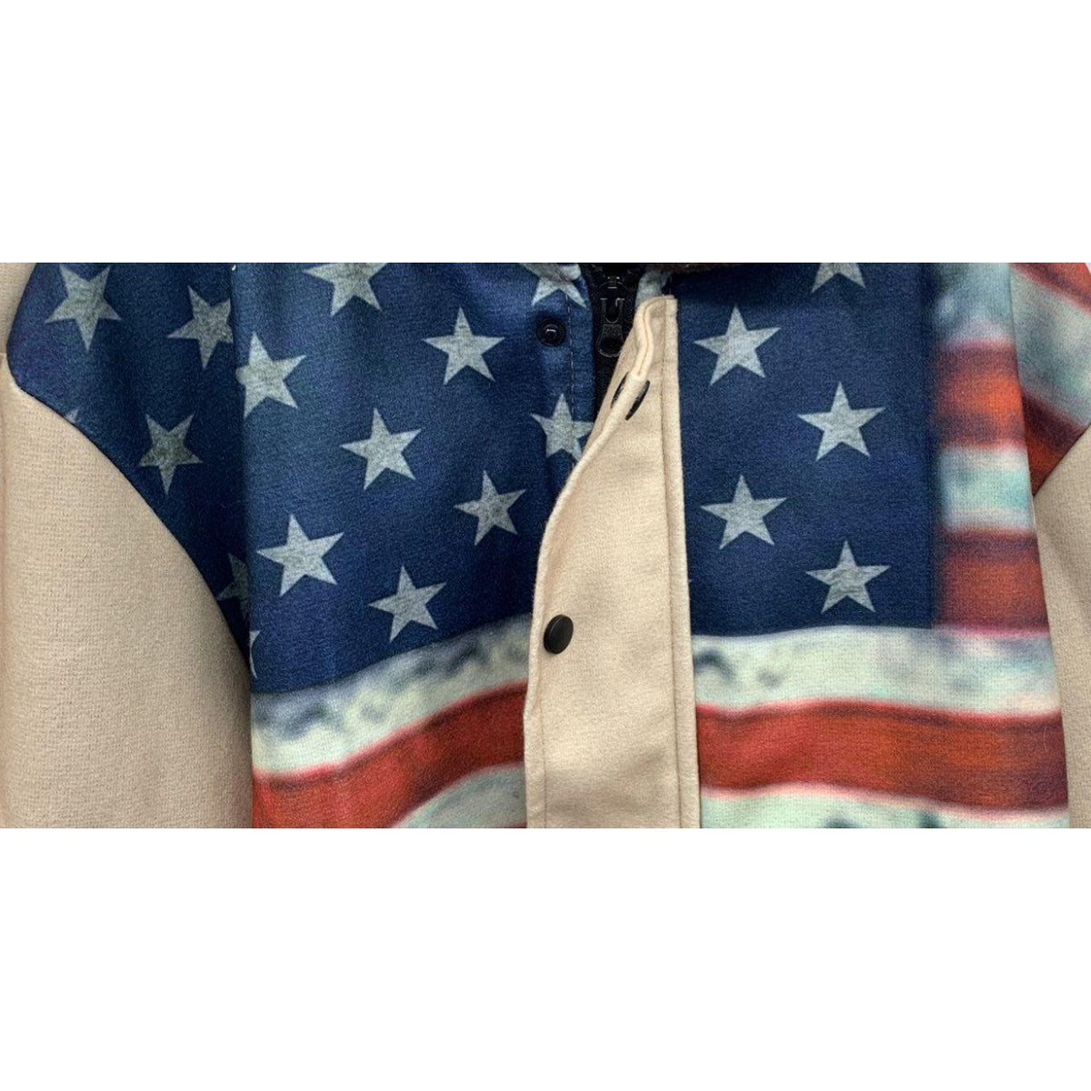 American Flag Patriotic Sherpa-Lined Jacket With Snap Front Size M