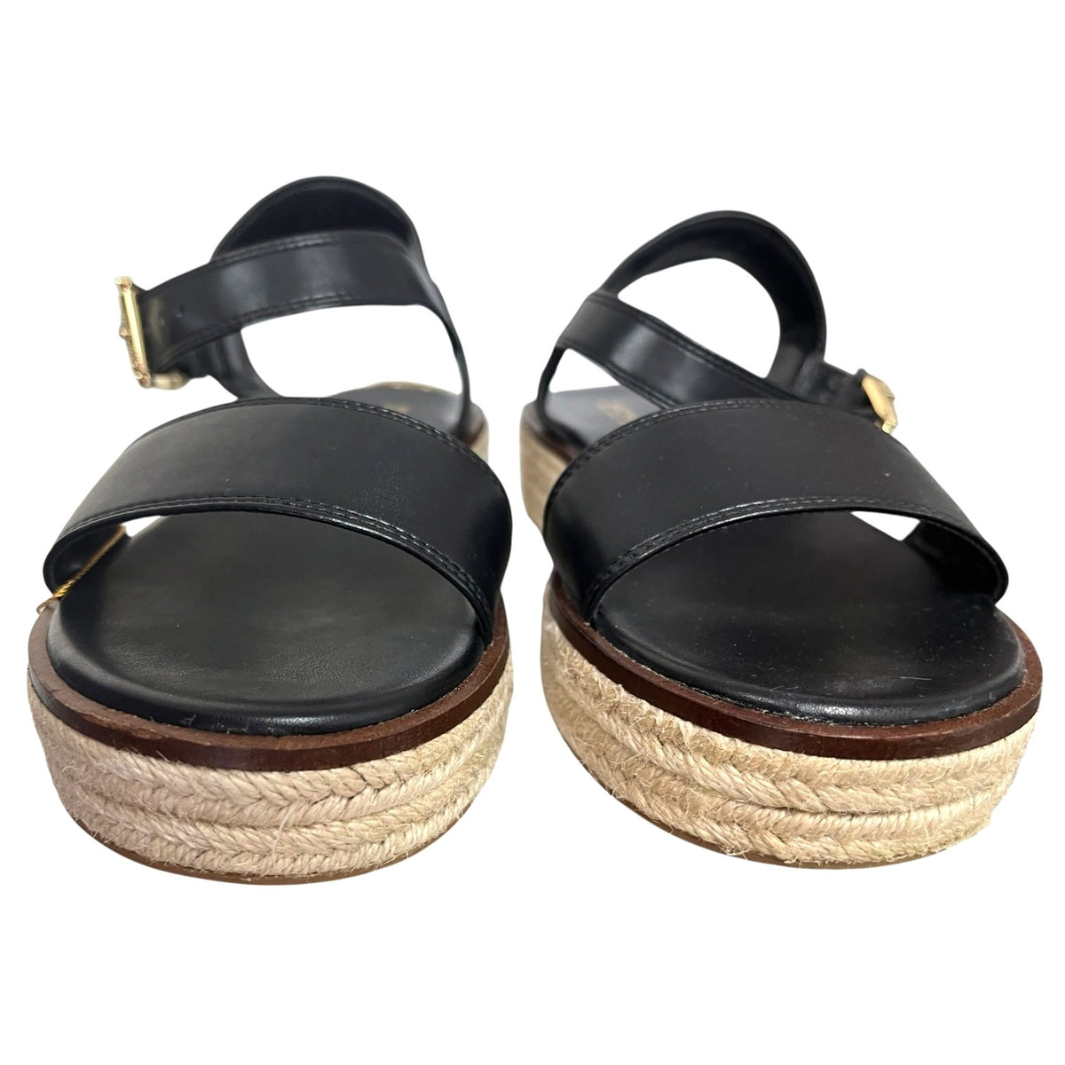 Michael Kors Richie Platform Espadrille Sandals Black Leather Size 7 NWOB