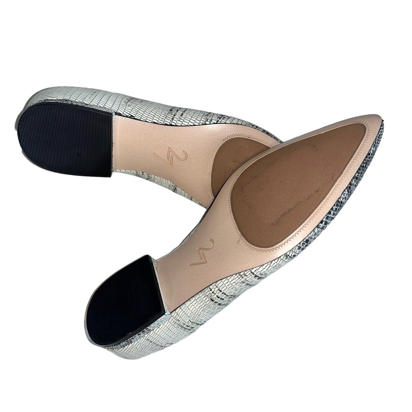 27 Edit Women's Leather Snakeskin Print Pointed Toe Loafers Size 9 Gray/Black