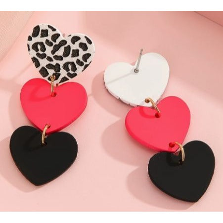 Leopard & Solid Color Heart Dangle Earrings
