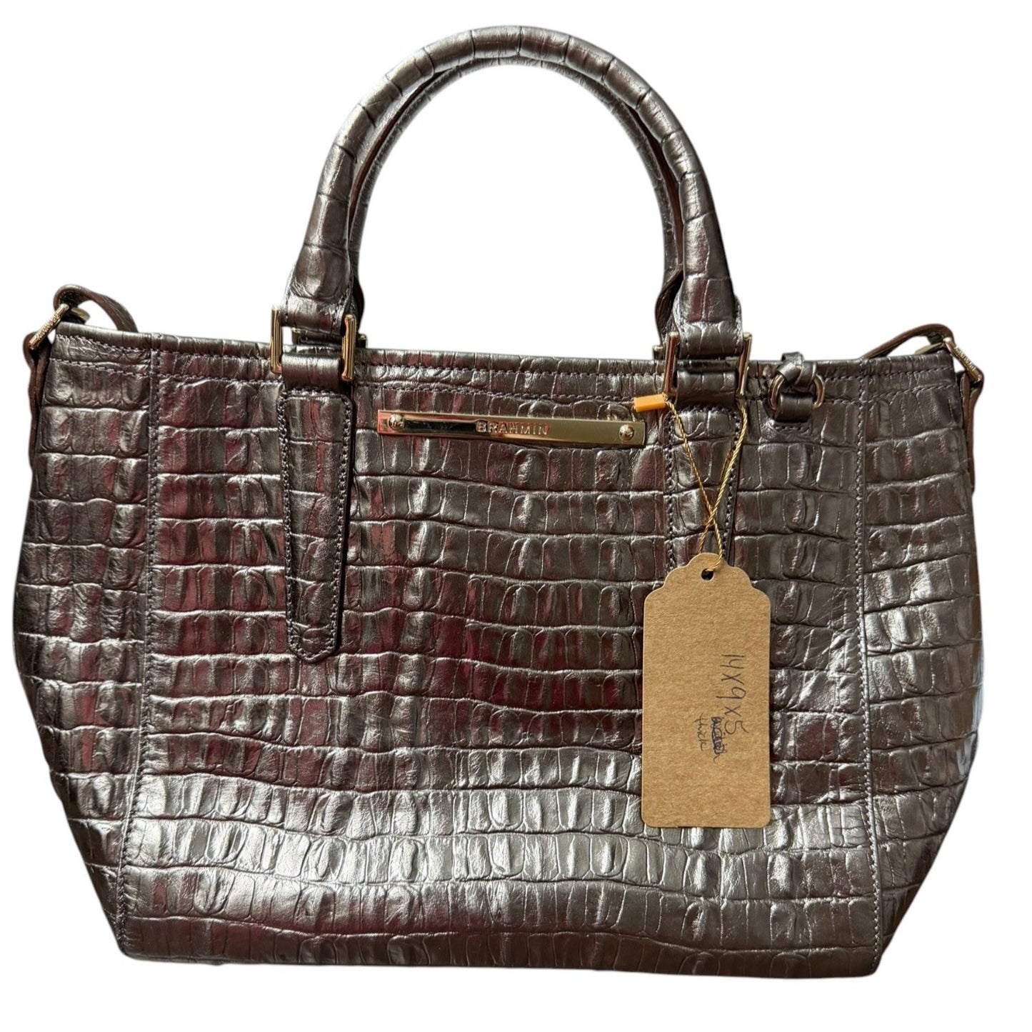 Brahmin Metallic Croc-Embossed Leather Satchel With Top Handles & Adjustable Strap