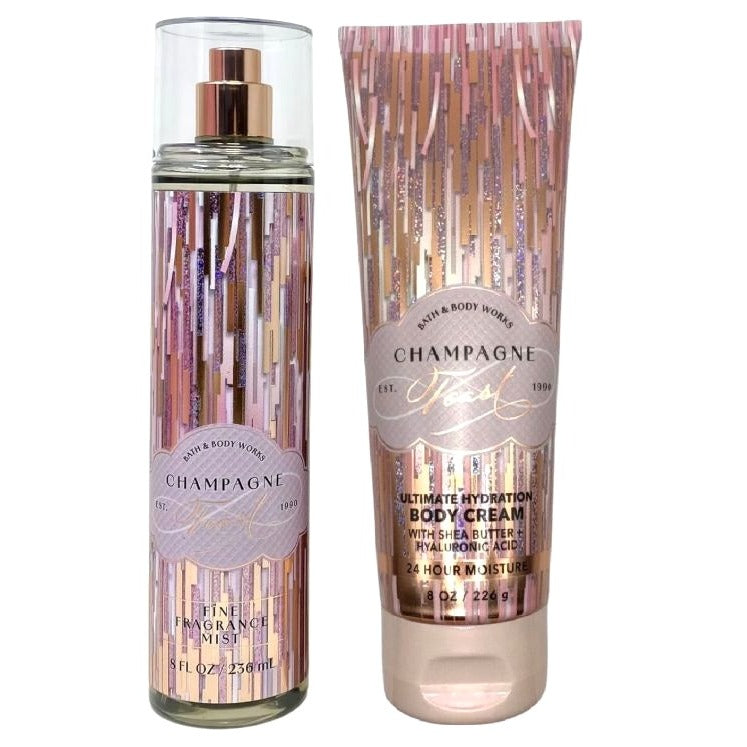 Bath & Body Works Champagne Toast Fine Fragrance Mist & Body Cream Set 24hr Moisture NEW