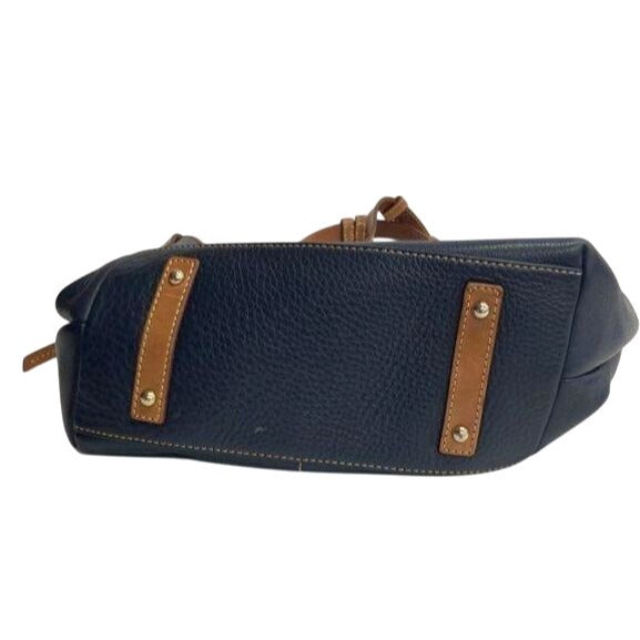 Dooney & Bourke Navy Leather Tote Bag With Tan Accents & Gold Hardware