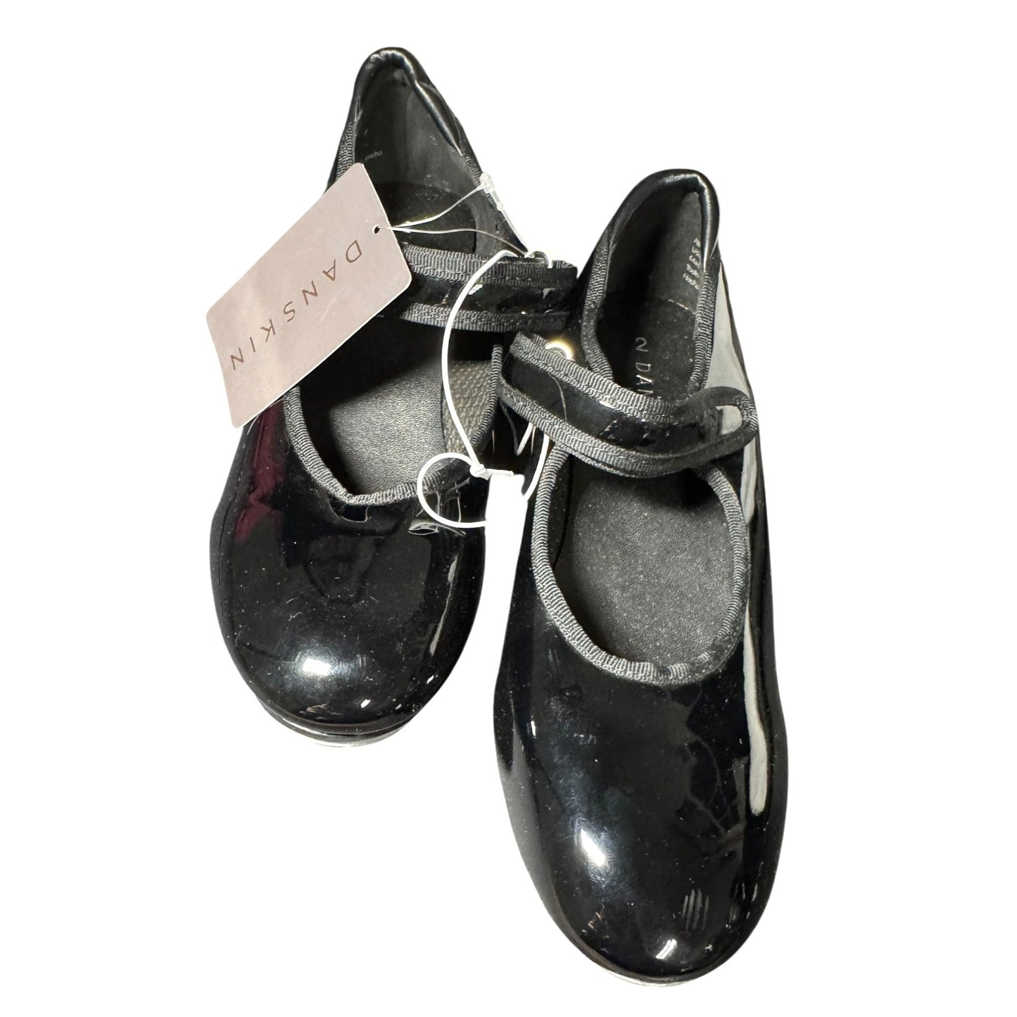 Danskin Girls Tap Dance Shoes Black Patent Leather Size 2 NWT