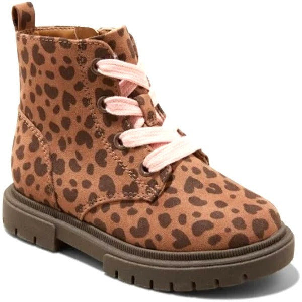 Cat & Jack Leopard Print Girls Boots With Pink Laces & Side Zipper Size 6 NWT