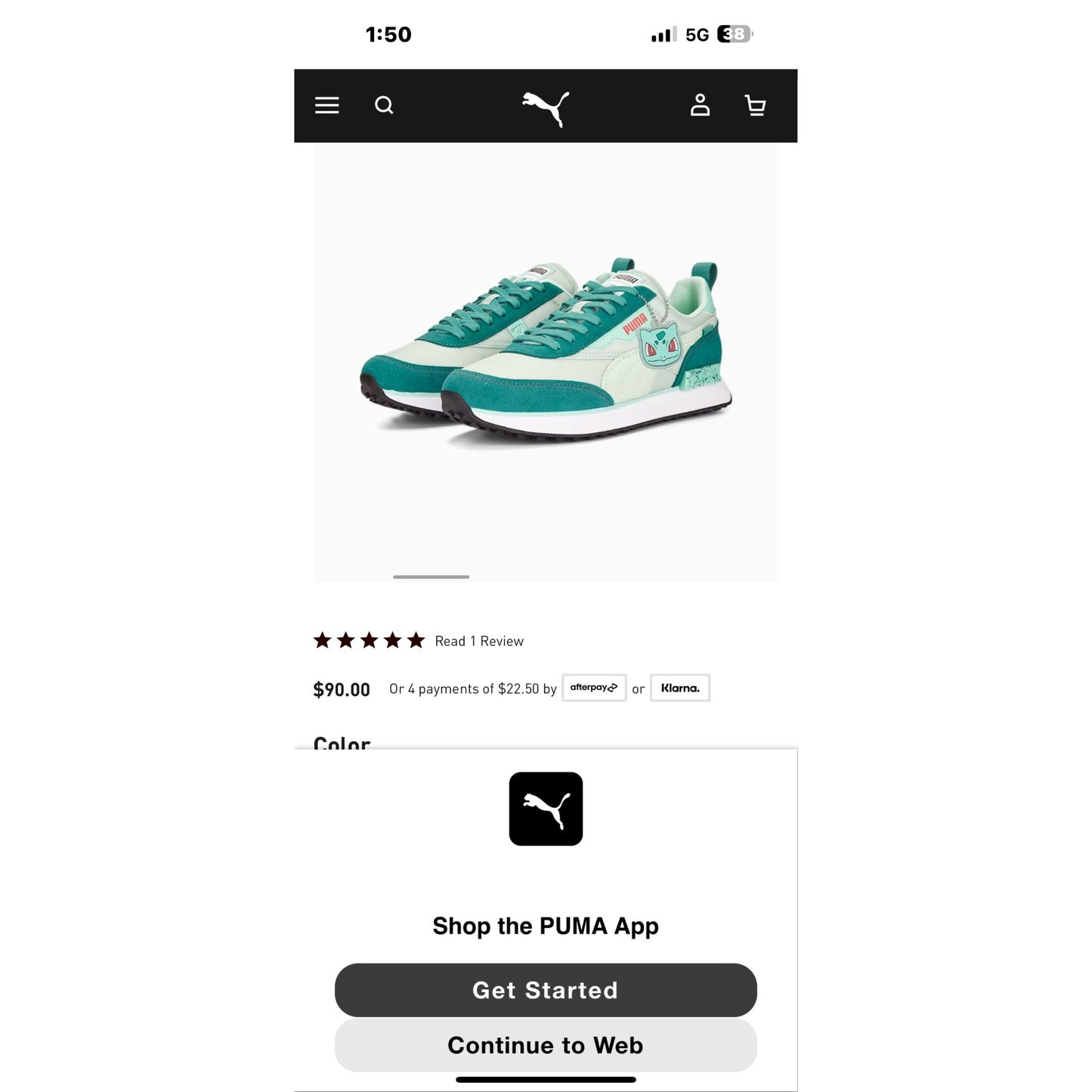 Puma X Pokémon Bulbasaur Kids Sneakers NIB Size 1.5C