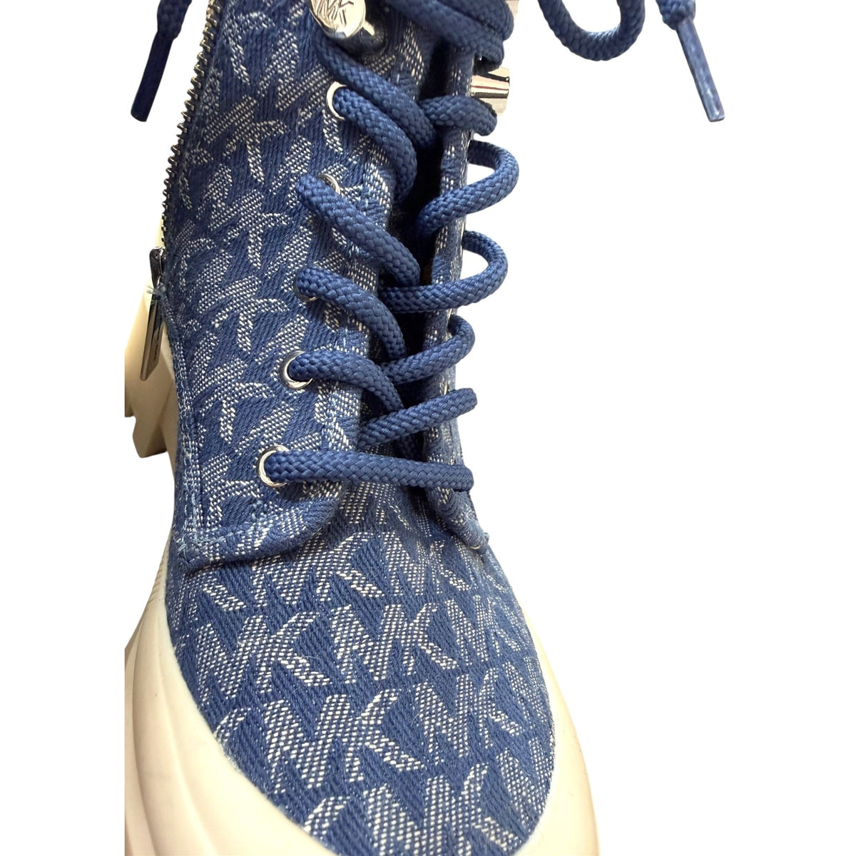 Michael Kores Payton Denim Jacquard Combat Boots SZ 6 NWOB MSRP 349.99