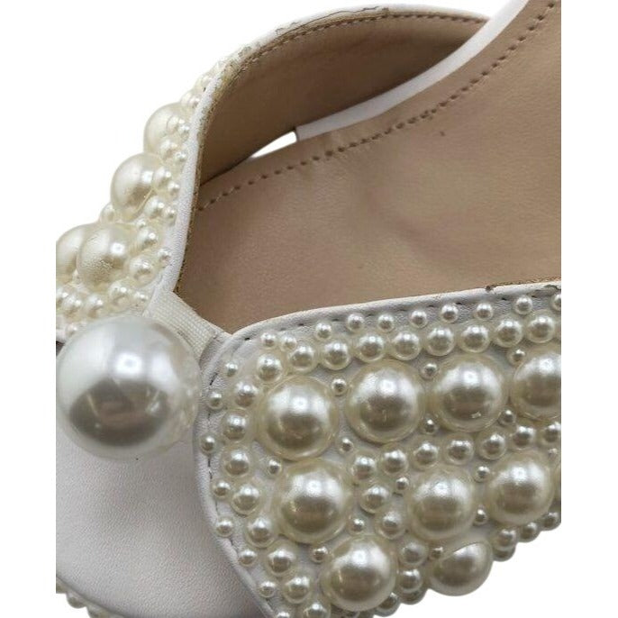 Goolita Full Pearl Block Heel Bridal Sandals White Women's Size 8.5 EU 39 DS