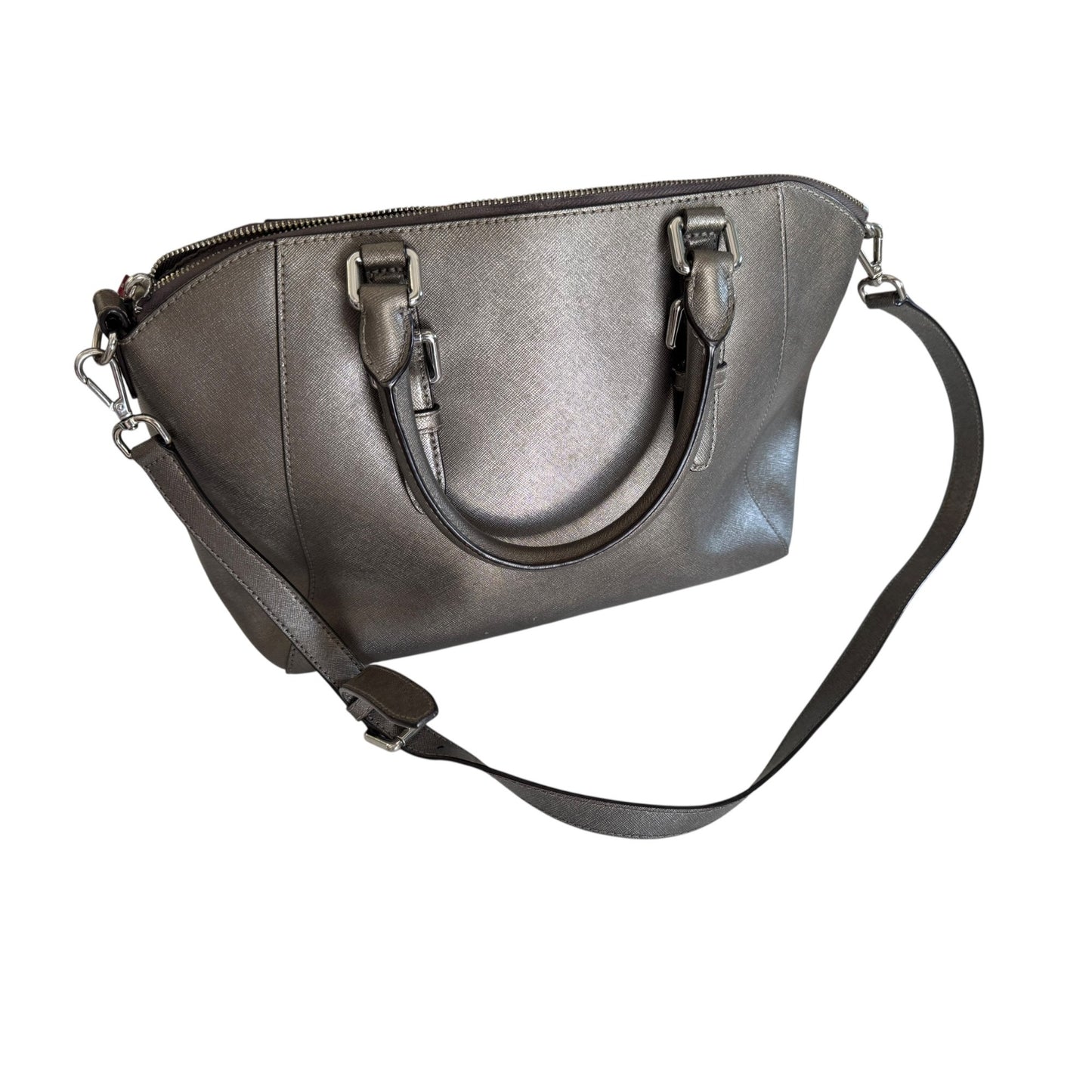 Michael Kors Gunmetal Saffiano Leather Satchel Bag With Adjustable Strap