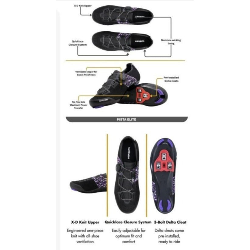 Tommaso Black & Purple Road Cycling Shoes With Cleats EU 41 US 10W NWB