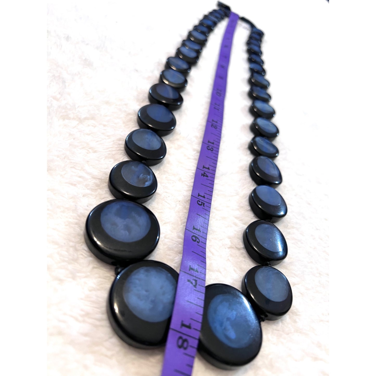 Carolee New York Black & Blue Statement Necklace 18" Long Round Resin Beads Adjustable Closure